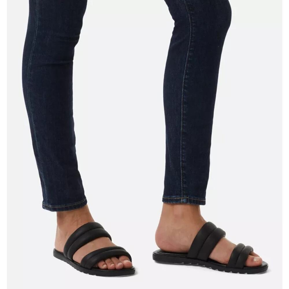 New Sorel Ella Puff Black Slides Sandals Shoes Women's 6.5
